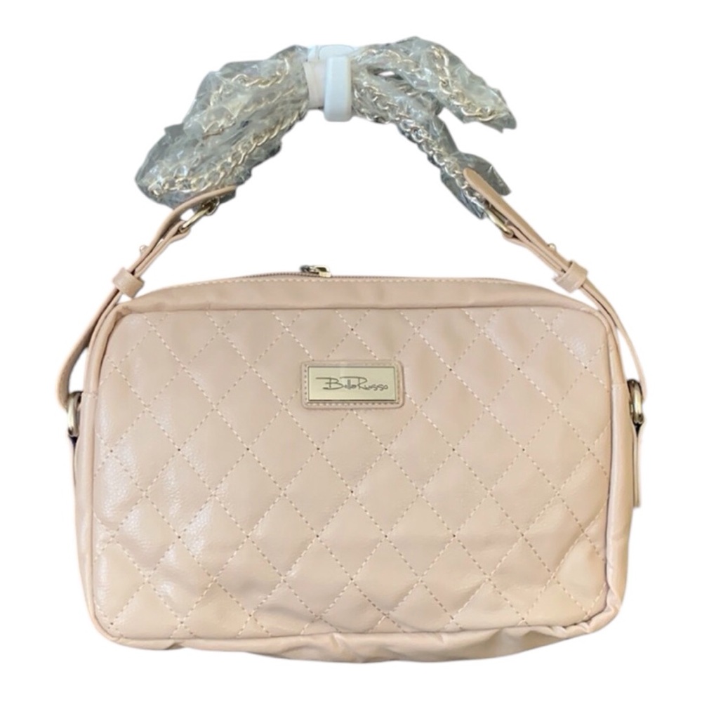 Belle Russo Taupe Quilted Faux Leather  Chain Strap Purse
